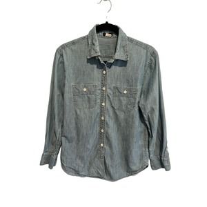 Vintage J CREW Womens Button Down Shirt Chambray Blue Denim Sz XS